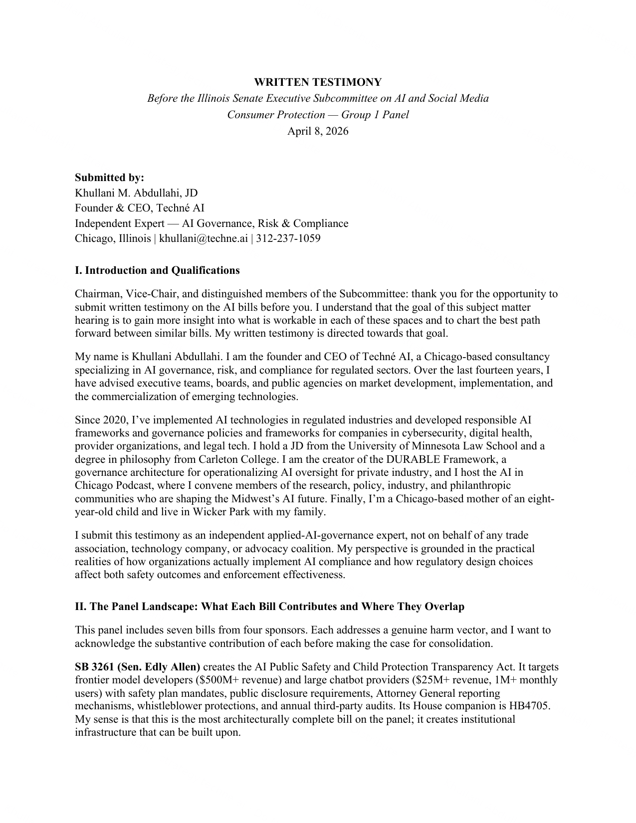 Written testimony, page 1 of 11